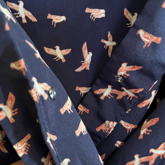 Bar III Pull Over Dress Dar Blue With Orange Bird Pattern Size Medium - Picture 9 of 9